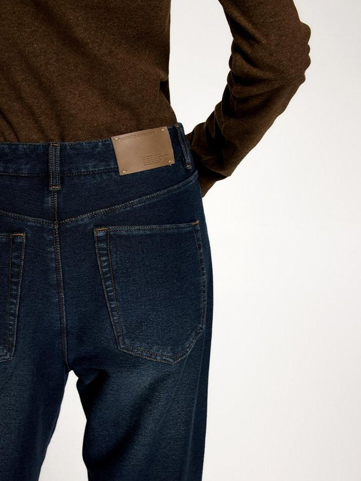 someonesometimes Vintage Blue Natural Waist Relaxed Fit Casual Polyester Wide Leg Jeans