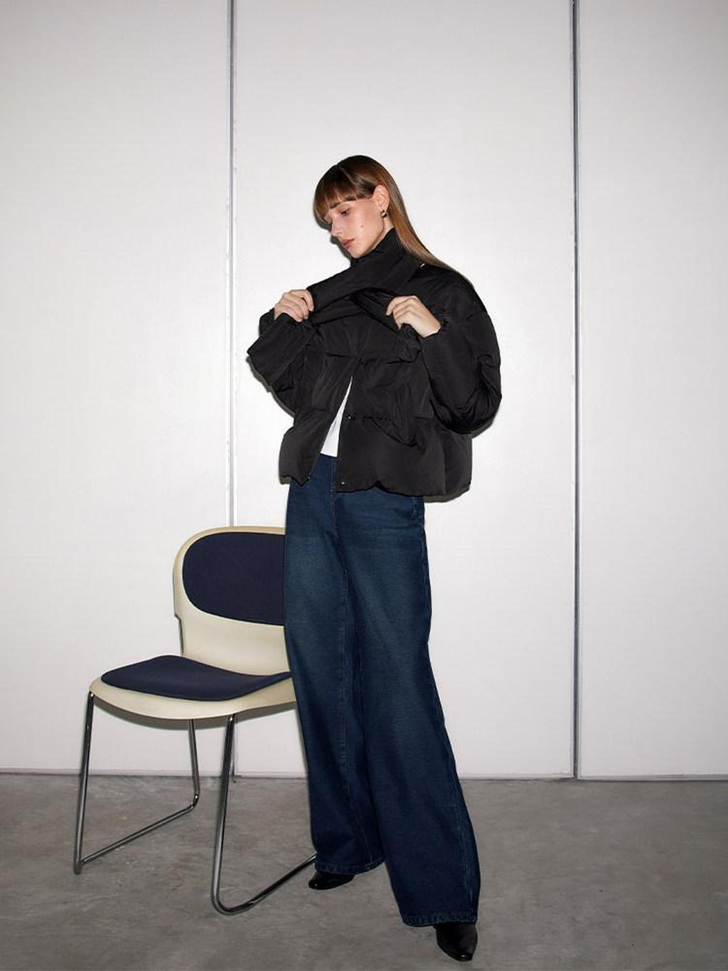 someonesometimes Vintage Blue Natural Waist Relaxed Fit Casual Polyester Wide Leg Jeans