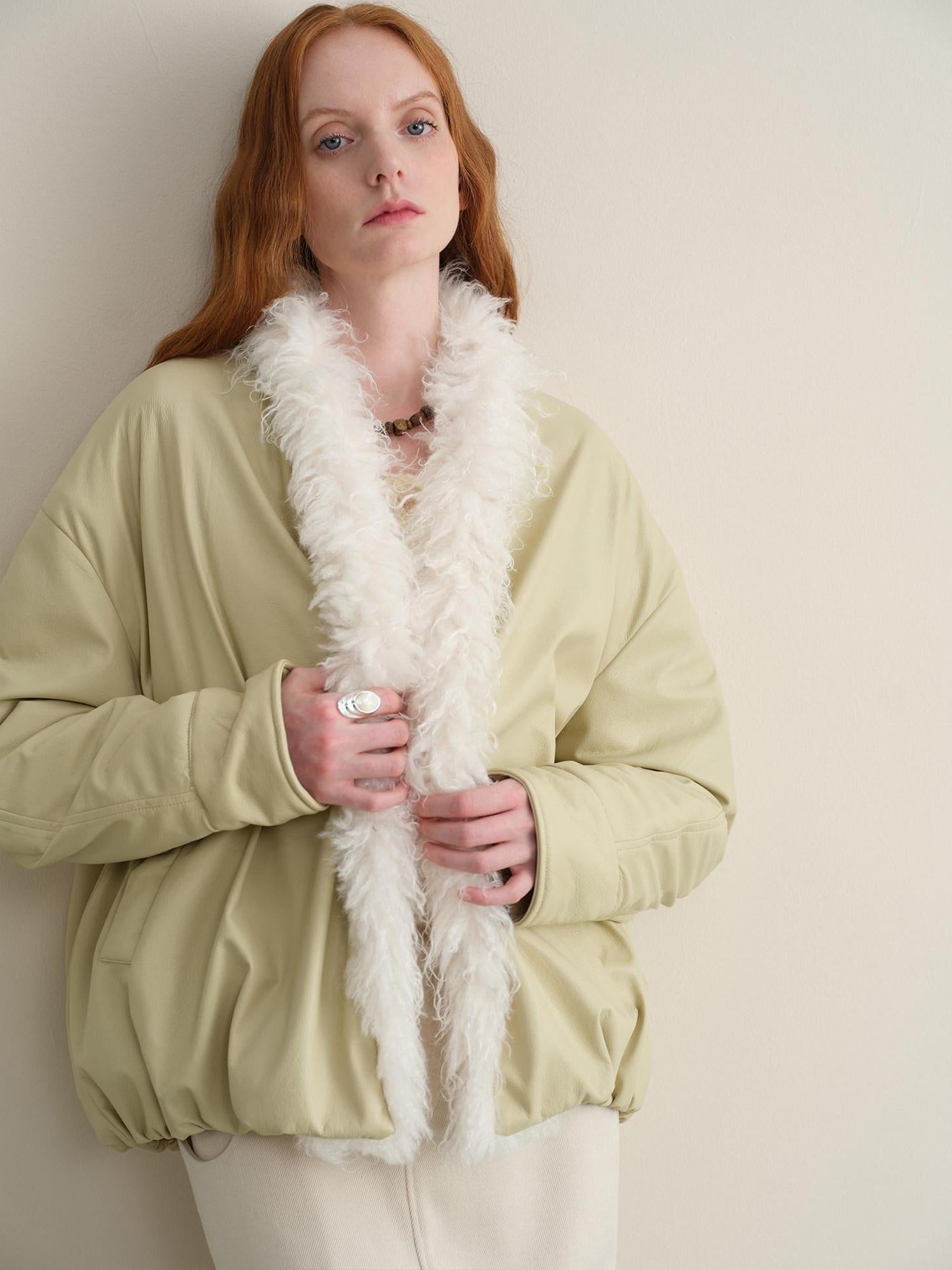 someonesometimes Vintage Oversized Patchwork Pu Lapel Women Reed Yellow Leather Jackets