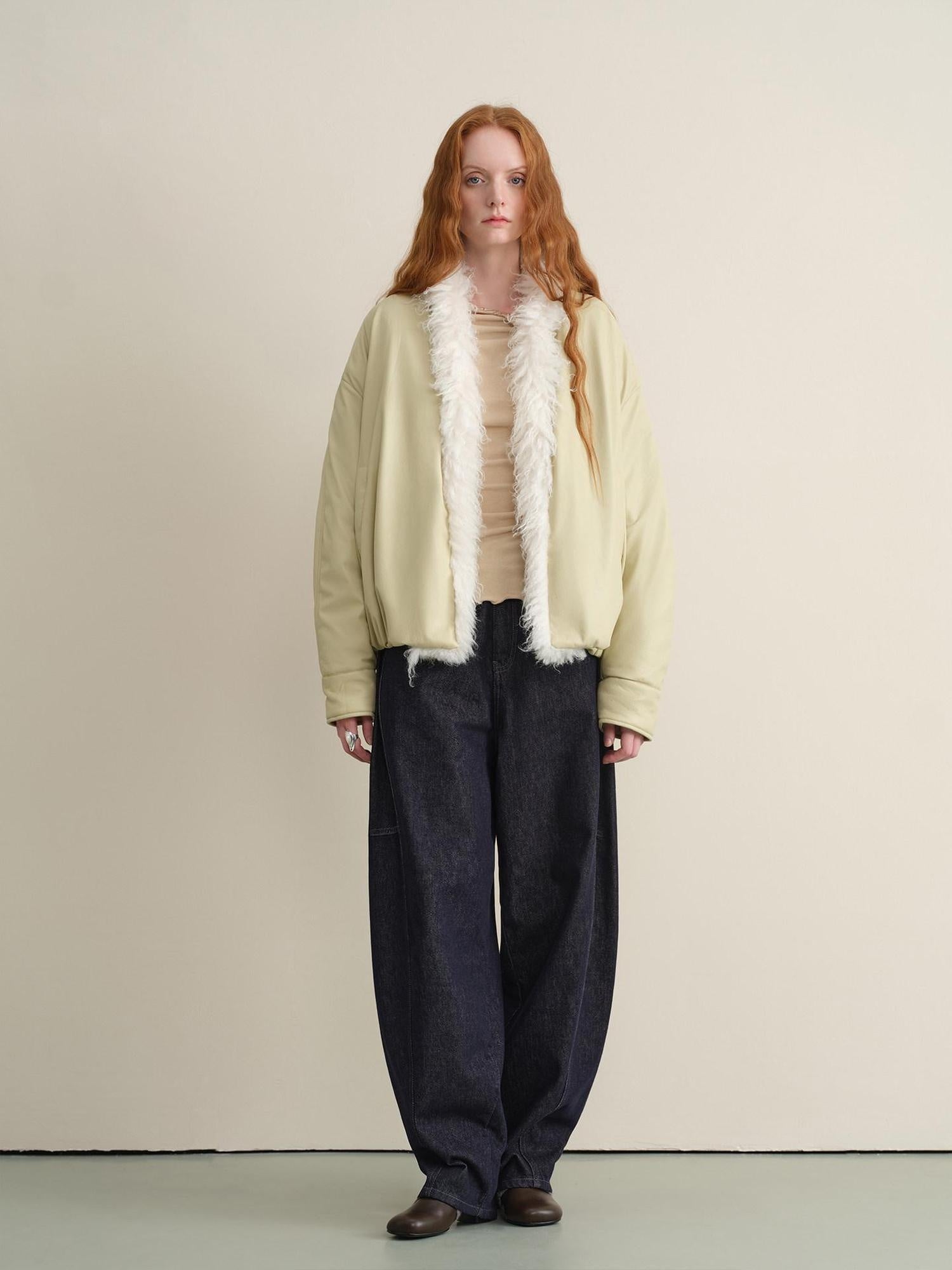someonesometimes Vintage Oversized Patchwork Pu Lapel Women Reed Yellow Leather Jackets