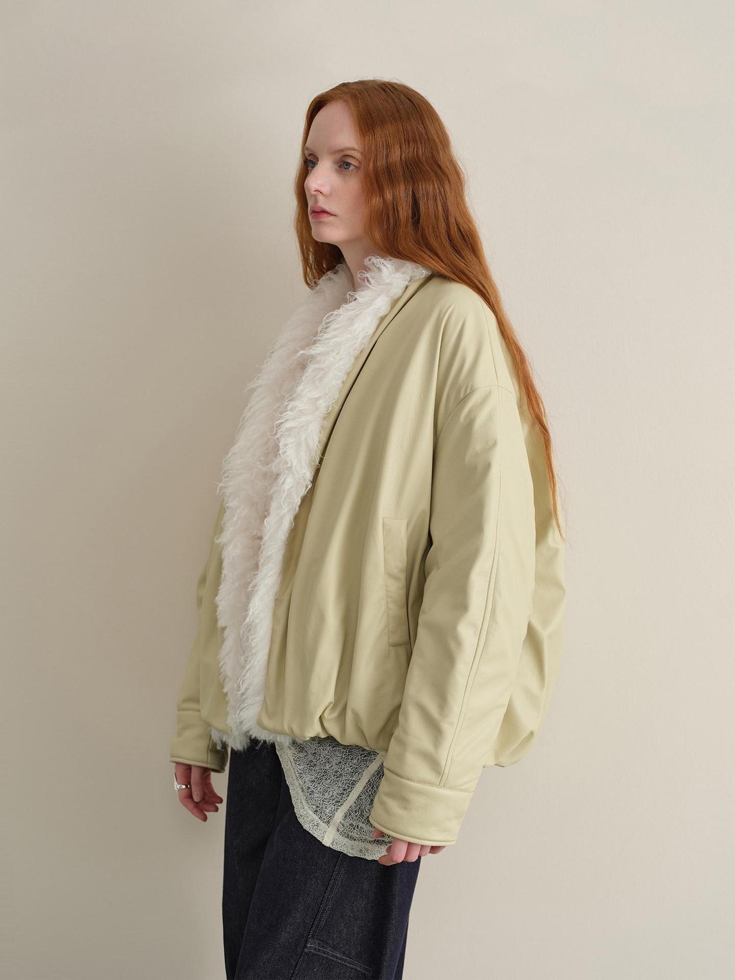 someonesometimes Vintage Oversized Patchwork Pu Lapel Women Reed Yellow Leather Jackets