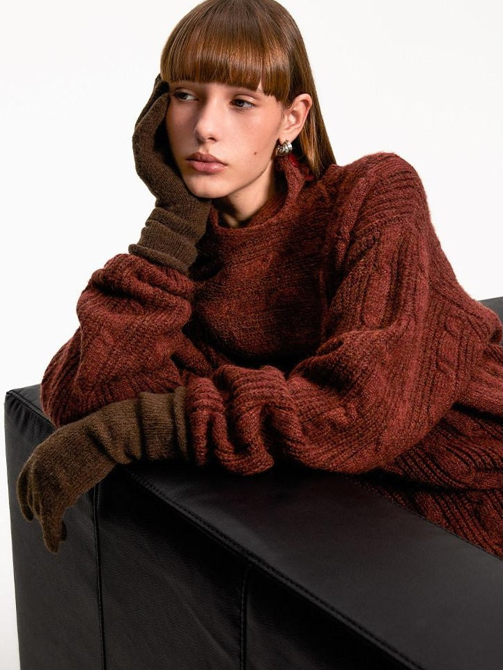 someonesometimes Vintage Red Turtleneck Commuter Pullover Knitwear Acrylic Wool Sweaters