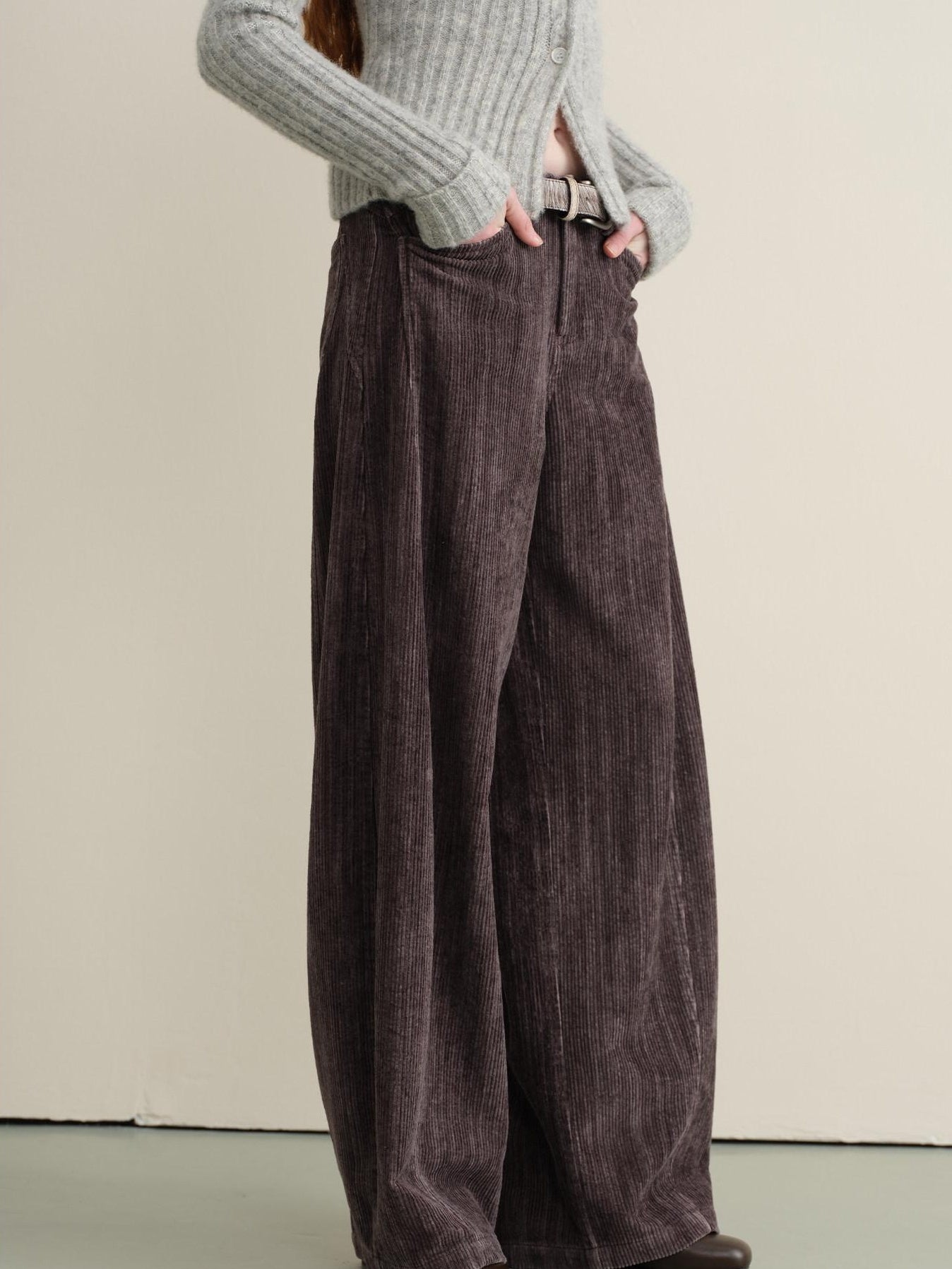 someonesometimes Vintage Washed Balloon Natural Waist Cotton Casual Women Purple Wide Leg Pants