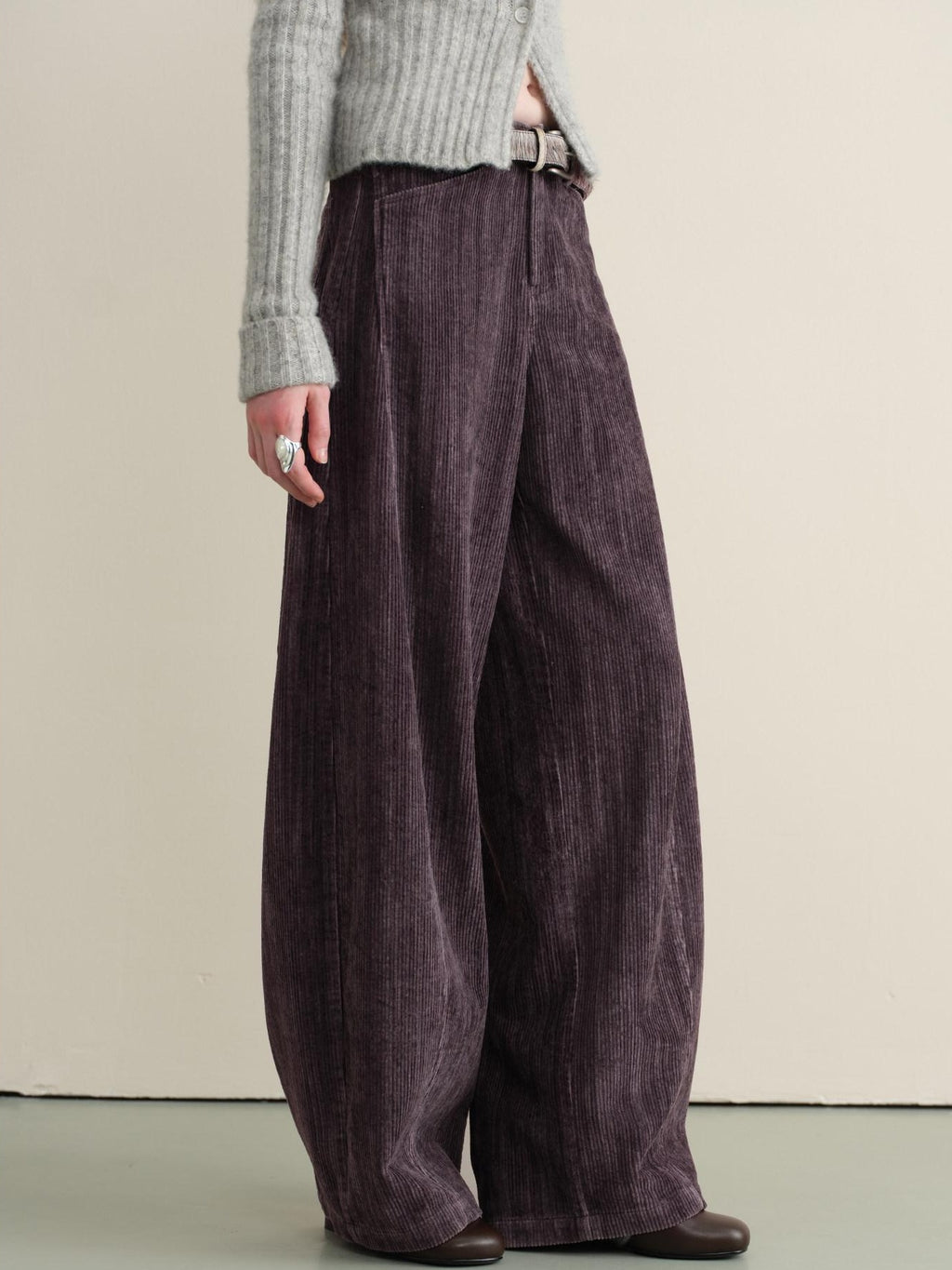someonesometimes Vintage Washed Balloon Natural Waist Cotton Casual Women Purple Wide Leg Pants