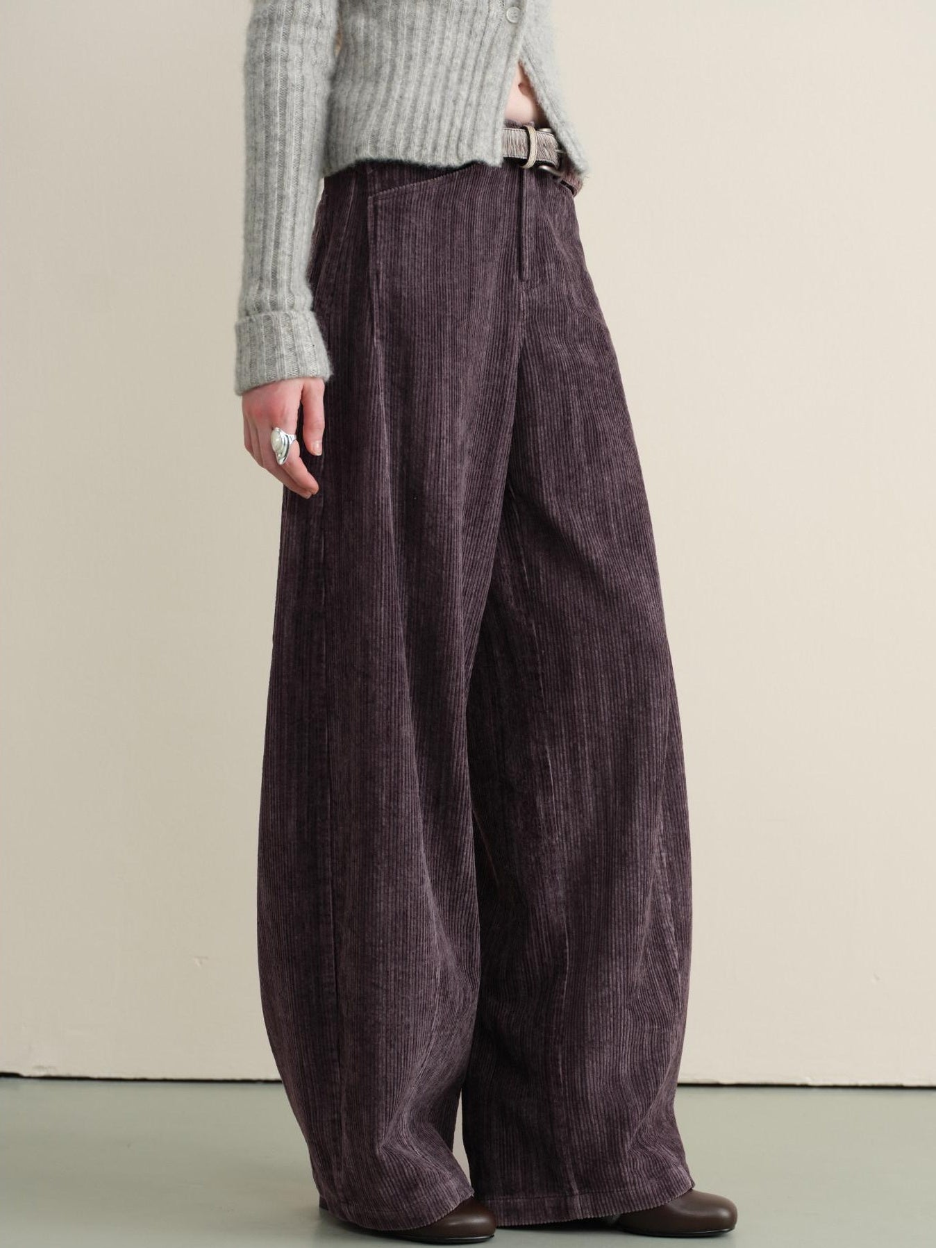 someonesometimes Vintage Washed Balloon Natural Waist Cotton Casual Women Purple Wide Leg Pants