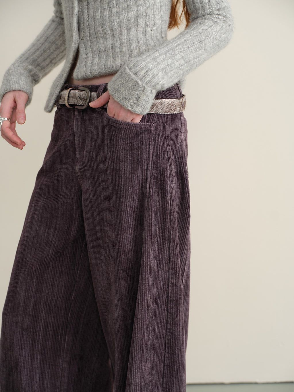 someonesometimes Vintage Washed Balloon Natural Waist Cotton Casual Women Purple Wide Leg Pants