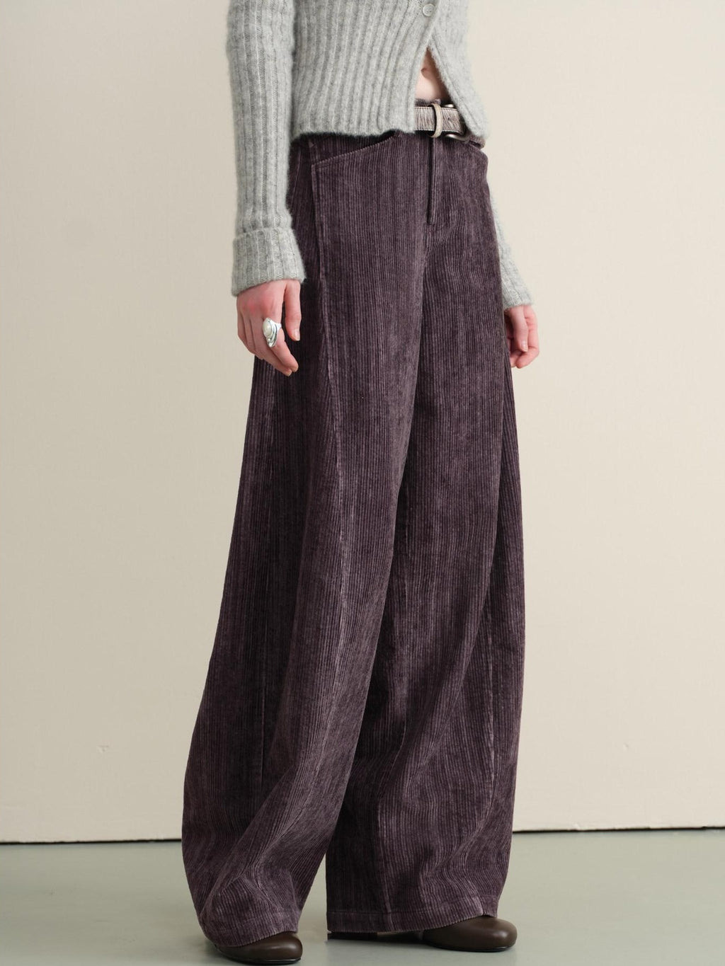 someonesometimes Vintage Washed Balloon Natural Waist Cotton Casual Women Purple Wide Leg Pants
