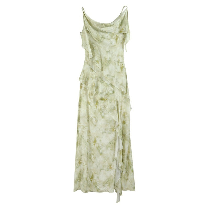 someonesometimes_Viscose_Asymmetric_Ruffle_Hem_Cinched_Waist_Aline_Lake_Green_Maxi_Dresses_MISSTT