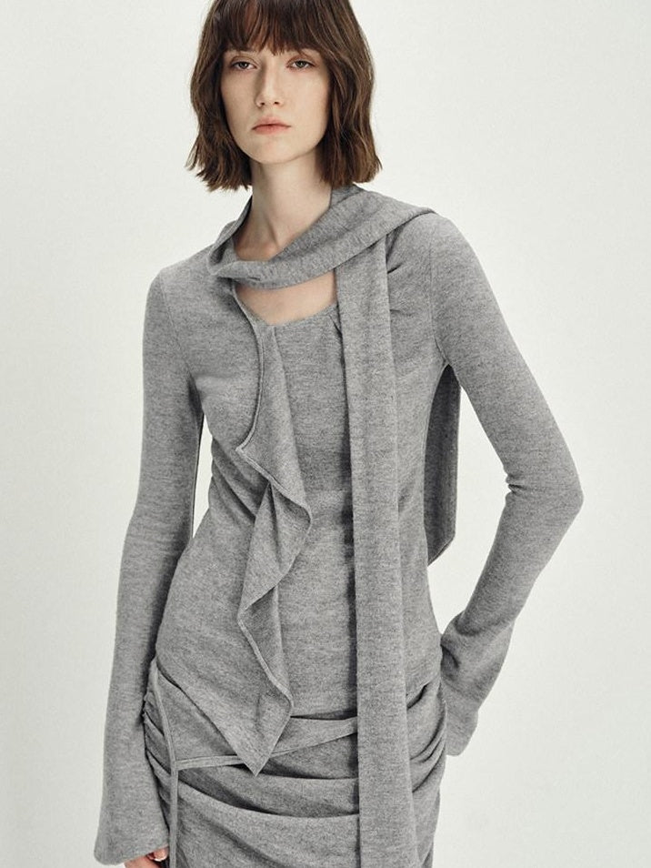 someonesometimes Viscose Blend Crew Neck Long Sleeve Heather Gray Two Piece Top & Skirt Sets