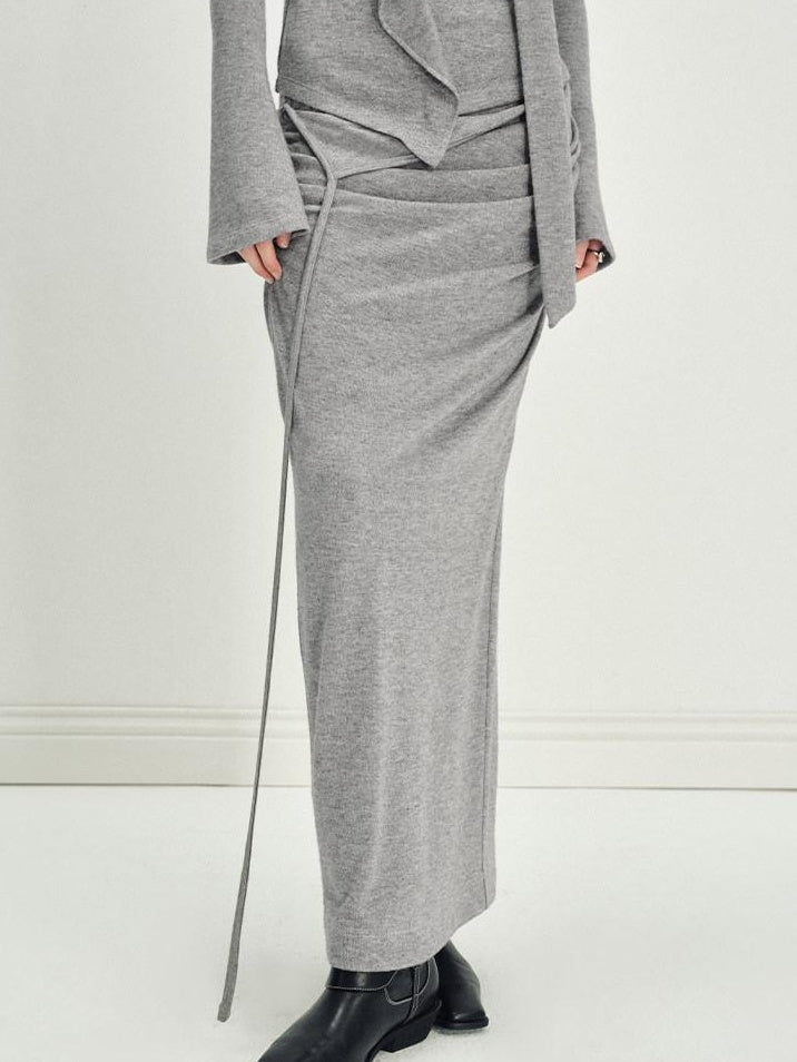 someonesometimes Viscose Blend Crew Neck Long Sleeve Heather Gray Two Piece Top & Skirt Sets