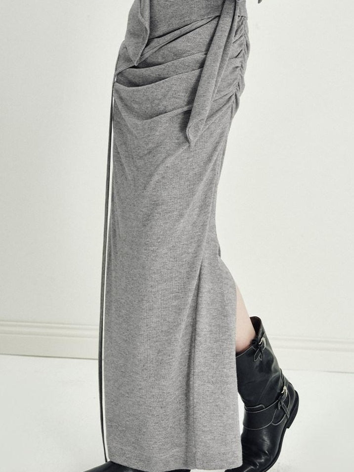 someonesometimes Viscose Blend Crew Neck Long Sleeve Heather Gray Two Piece Top & Skirt Sets