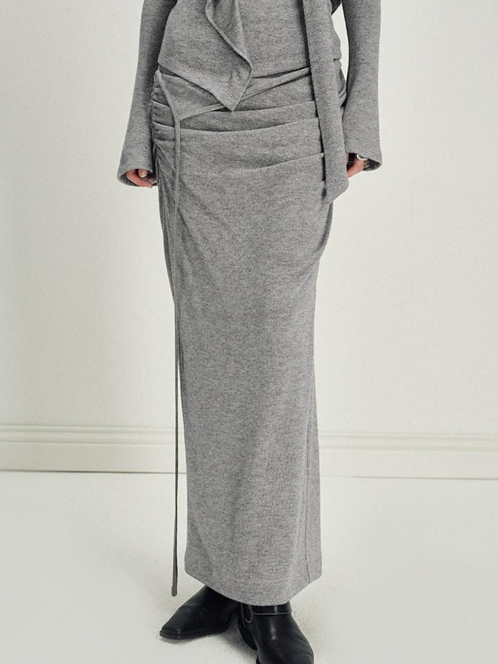 someonesometimes Viscose Blend Crew Neck Long Sleeve Heather Gray Two Piece Top & Skirt Sets