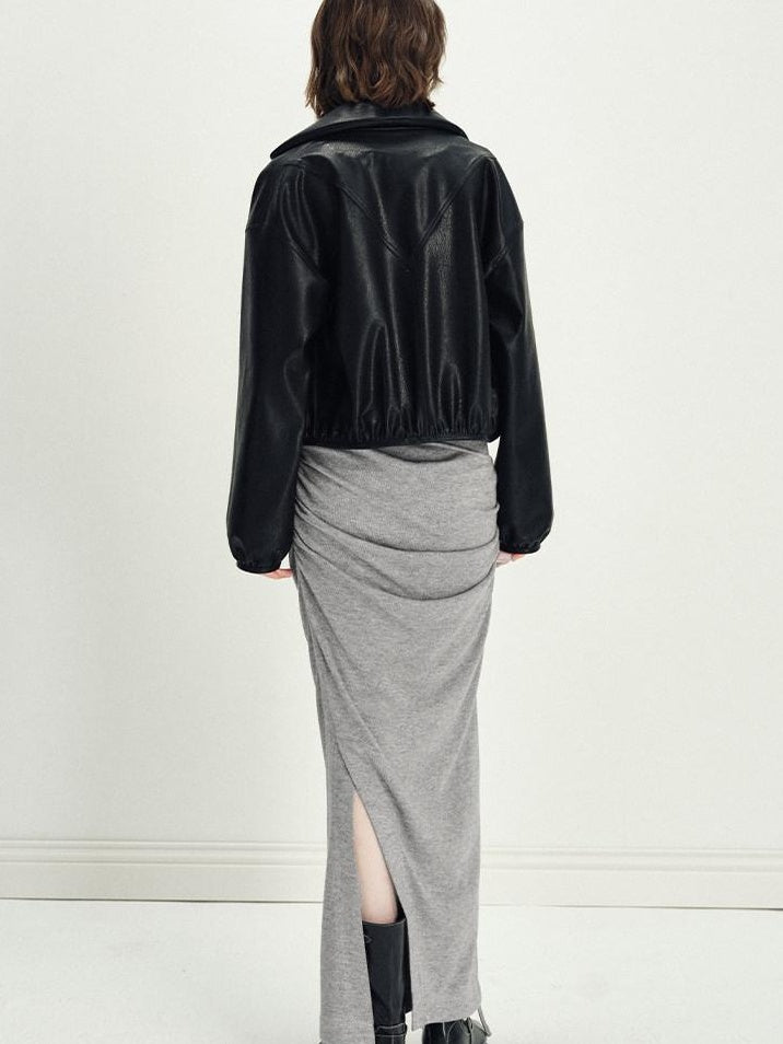 someonesometimes Viscose Blend Crew Neck Long Sleeve Heather Gray Two Piece Top & Skirt Sets