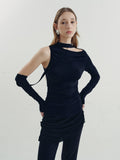 someonesometimes Viscose Cotton Blend Cutout Slim Fit Casual Women Asymmetric Neck Knit Sweaters
