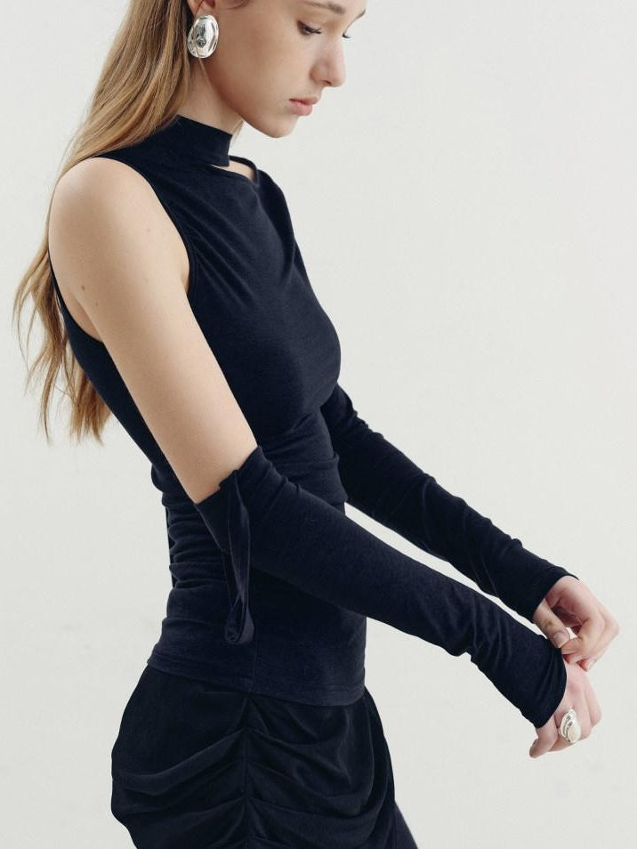 someonesometimes Viscose Cotton Blend Cutout Slim Fit Casual Women Asymmetric Neck Knit Sweaters