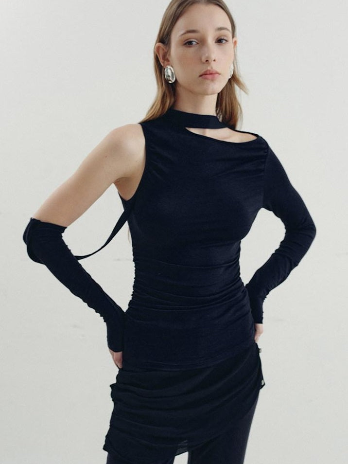 someonesometimes Viscose Cotton Blend Cutout Slim Fit Casual Women Asymmetric Neck Knit Sweaters