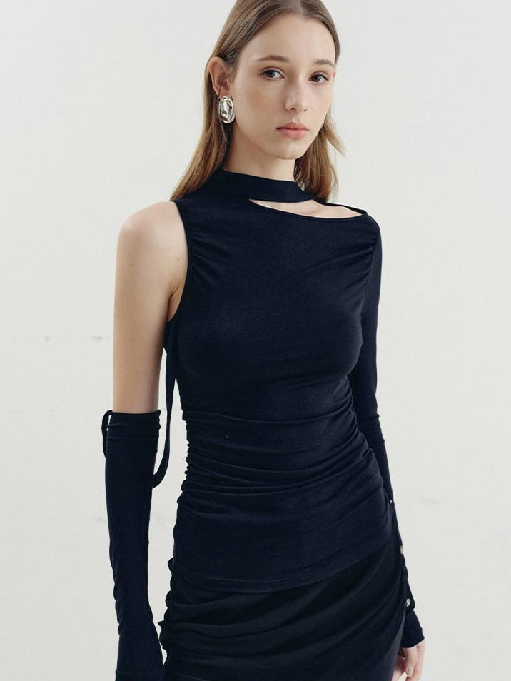 someonesometimes Viscose Cotton Blend Cutout Slim Fit Casual Women Asymmetric Neck Knit Sweaters