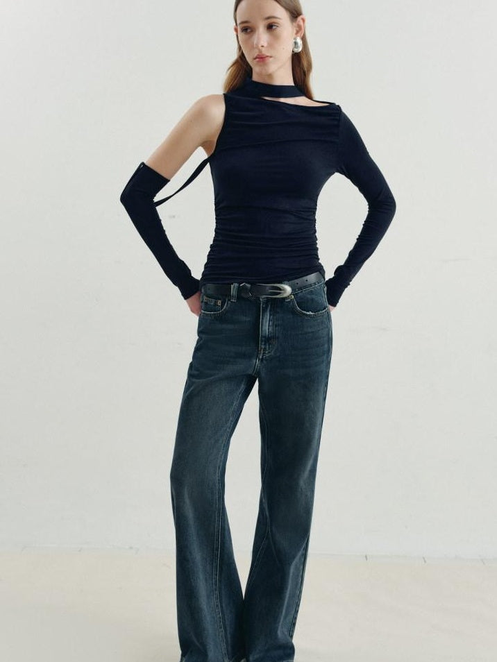 someonesometimes Viscose Cotton Blend Cutout Slim Fit Casual Women Asymmetric Neck Knit Sweaters