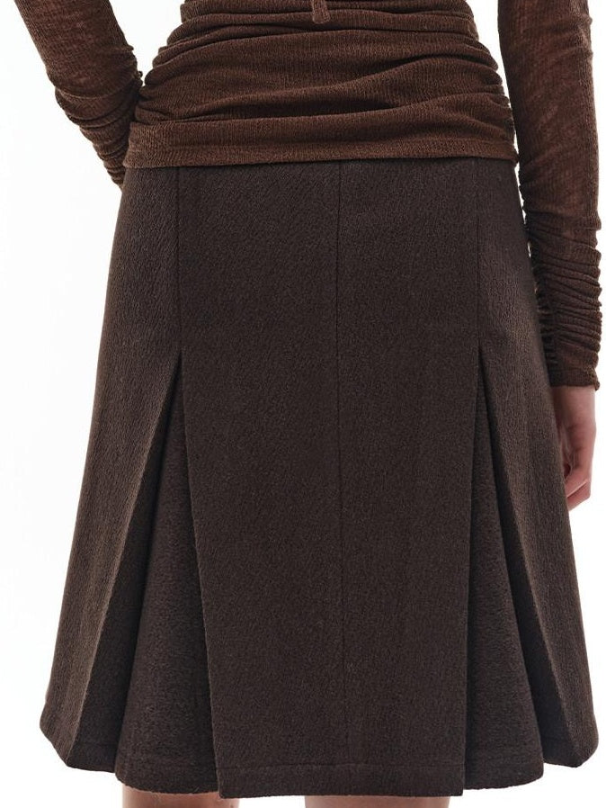 someonesometimes Viscose Wool Blend Slim Fit A Line Mid Waist Lined Women Tan Midi Skirts