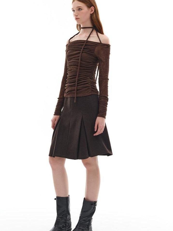 someonesometimes Viscose Wool Blend Slim Fit A Line Mid Waist Lined Women Tan Midi Skirts