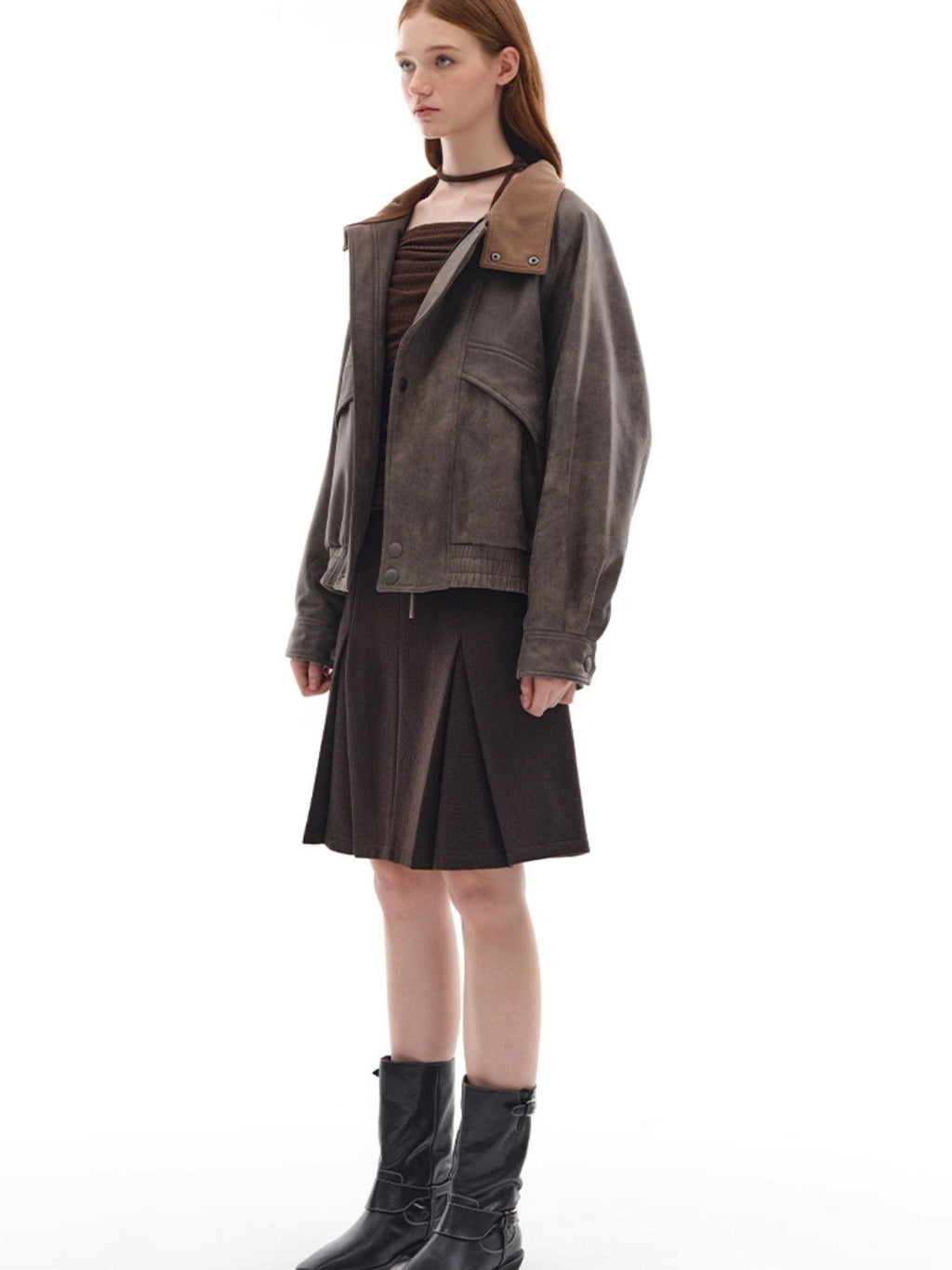 someonesometimes Viscose Wool Blend Slim Fit A Line Mid Waist Lined Women Tan Midi Skirts