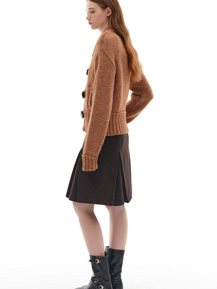 someonesometimes Viscose Wool Blend Slim Fit A Line Mid Waist Lined Women Tan Midi Skirts