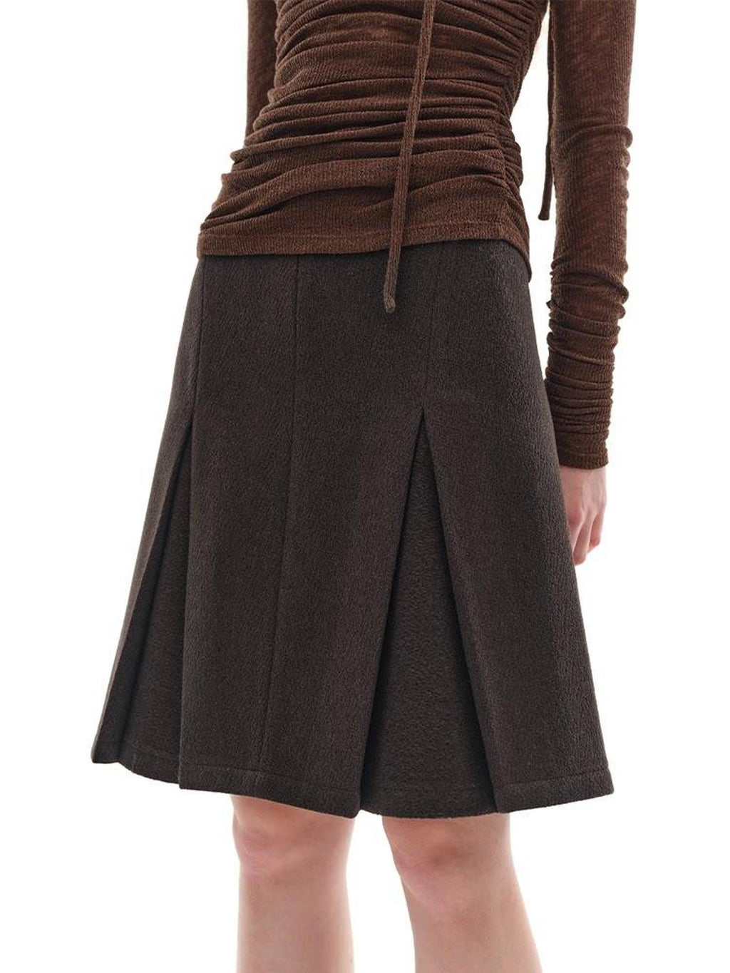 someonesometimes Viscose Wool Blend Slim Fit A Line Mid Waist Lined Women Tan Midi Skirts