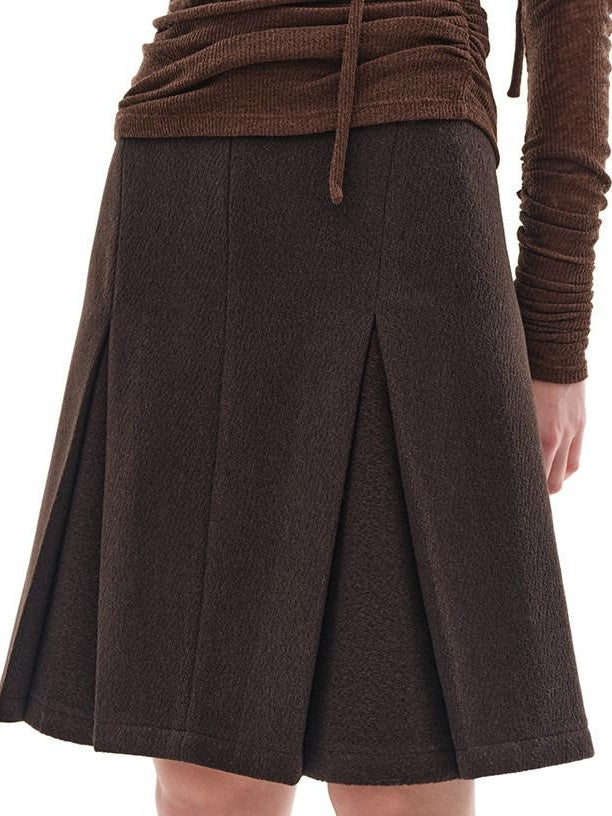 someonesometimes Viscose Wool Blend Slim Fit A Line Mid Waist Lined Women Tan Midi Skirts