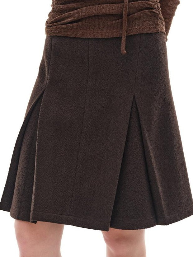 someonesometimes Viscose Wool Blend Slim Fit A Line Mid Waist Lined Women Tan Midi Skirts