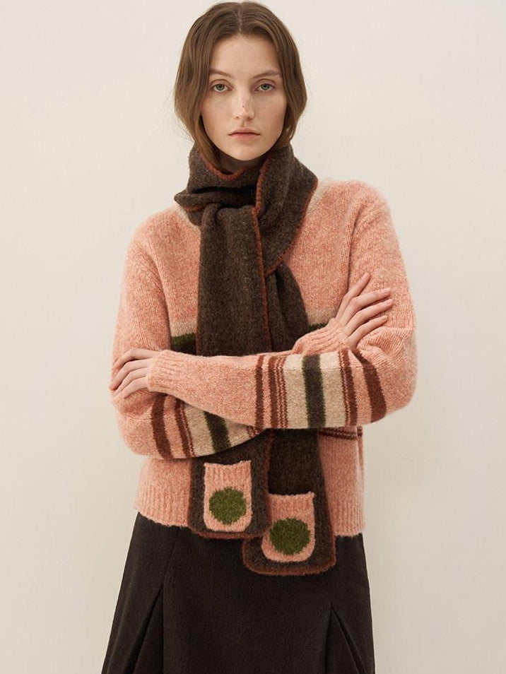 someonesometimes Warm Wool Blend Slim Fit V-neck Long Sleeve Office Striped Coral Pink Sweaters