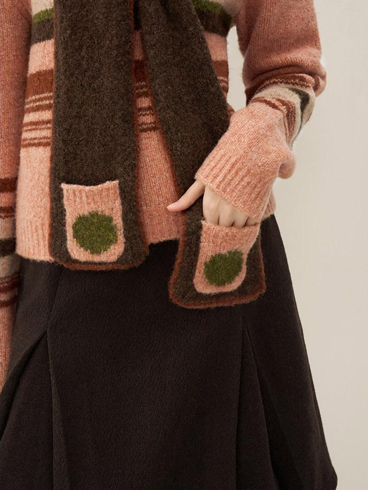 someonesometimes Warm Wool Blend Slim Fit V-neck Long Sleeve Office Striped Coral Pink Sweaters