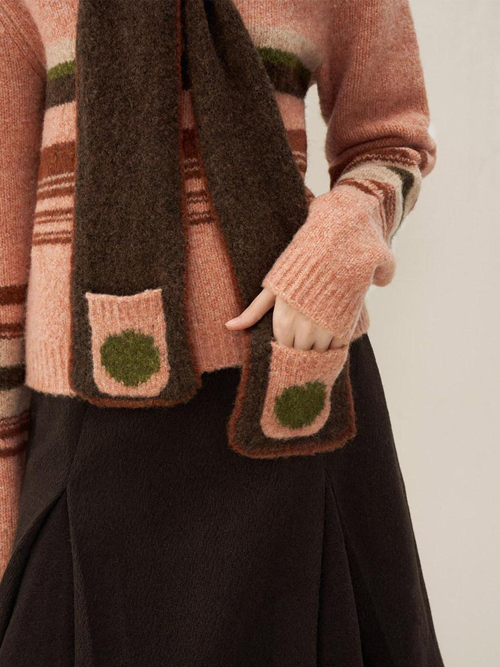 someonesometimes Warm Wool Blend Slim Fit V-neck Long Sleeve Office Striped Coral Pink Sweaters