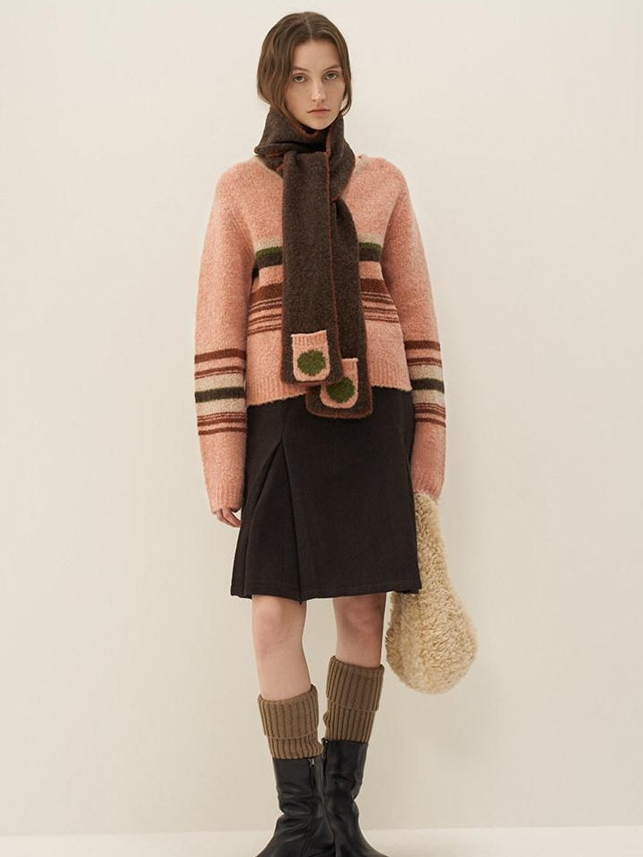 someonesometimes Warm Wool Blend Slim Fit V-neck Long Sleeve Office Striped Coral Pink Sweaters