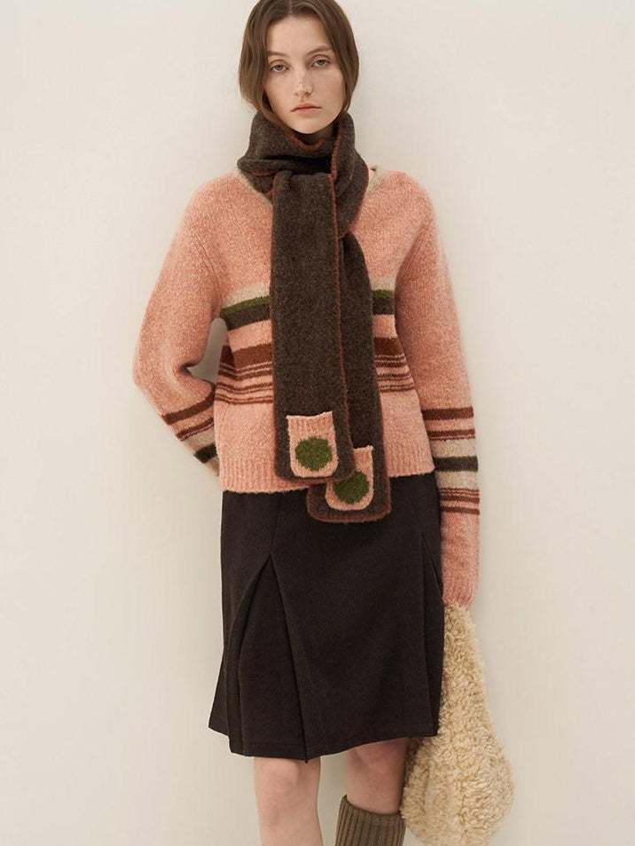someonesometimes Warm Wool Blend Slim Fit V-neck Long Sleeve Office Striped Coral Pink Sweaters
