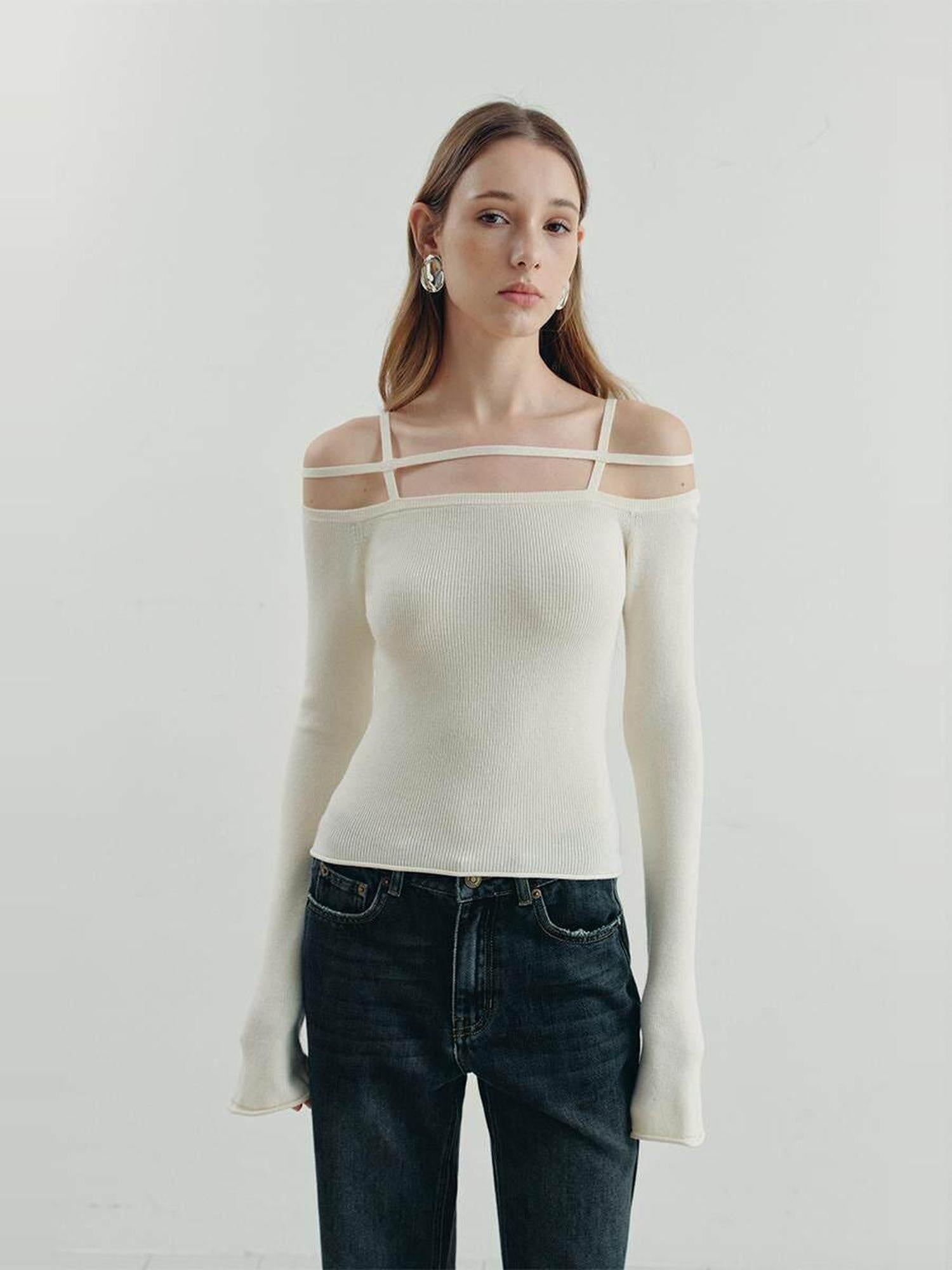 someonesometimes Warming Viscose Knit Boat Neck Straight Fit Solid Long Sleeve T-Shirts