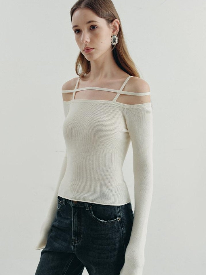 someonesometimes Warming Viscose Knit Boat Neck Straight Fit Solid Long Sleeve T-Shirts