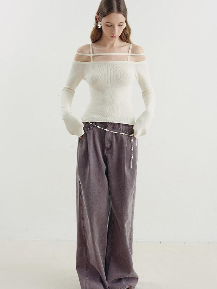 someonesometimes Warming Viscose Knit Boat Neck Straight Fit Solid Long Sleeve T-Shirts