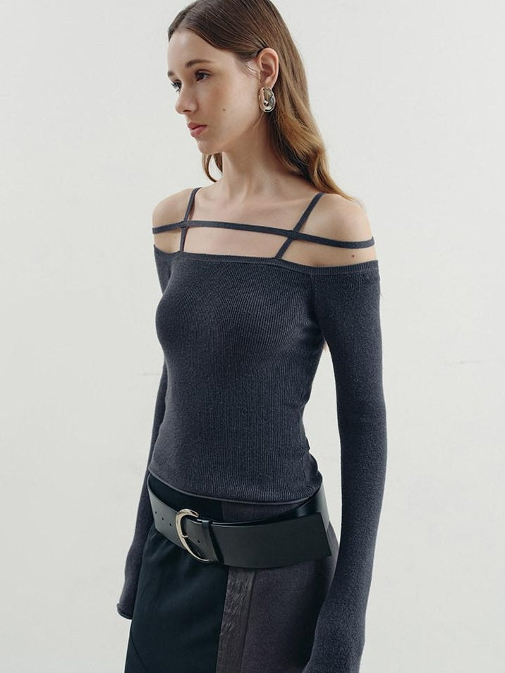 someonesometimes Warming Viscose Knit Boat Neck Straight Fit Solid Long Sleeve T-Shirts