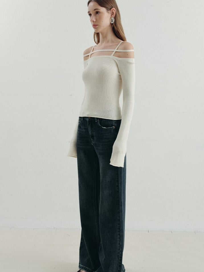 someonesometimes Warming Viscose Knit Boat Neck Straight Fit Solid Long Sleeve T-Shirts