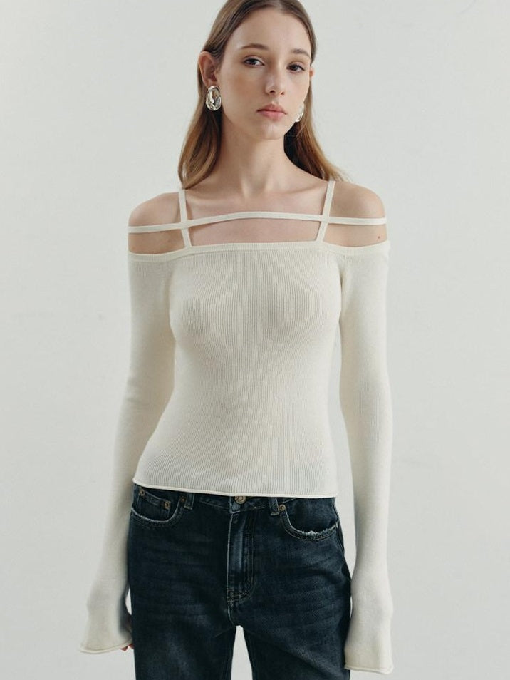 someonesometimes Warming Viscose Knit Boat Neck Straight Fit Solid Long Sleeve T-Shirts