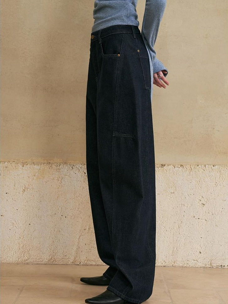 someonesometimes Washed Denim Loose Banana Fit Natural Waist Zipper Casual Blue Wide Leg Pants