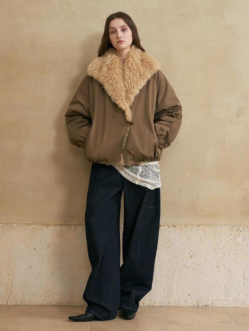 someonesometimes Washed Denim Loose Banana Fit Natural Waist Zipper Casual Blue Wide Leg Pants