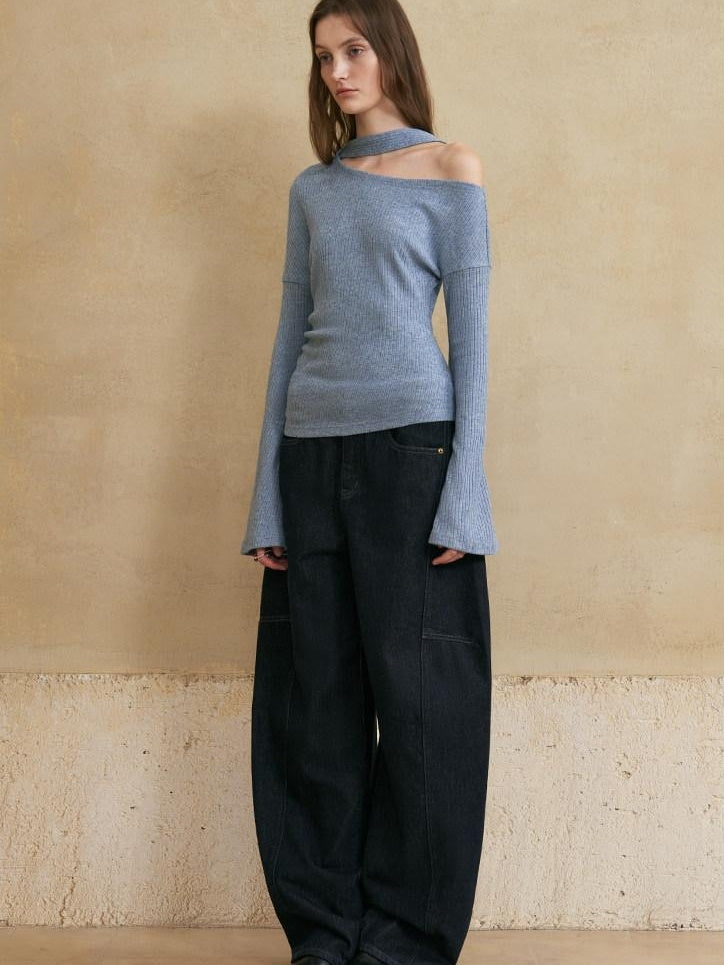 someonesometimes Washed Denim Loose Banana Fit Natural Waist Zipper Casual Blue Wide Leg Pants
