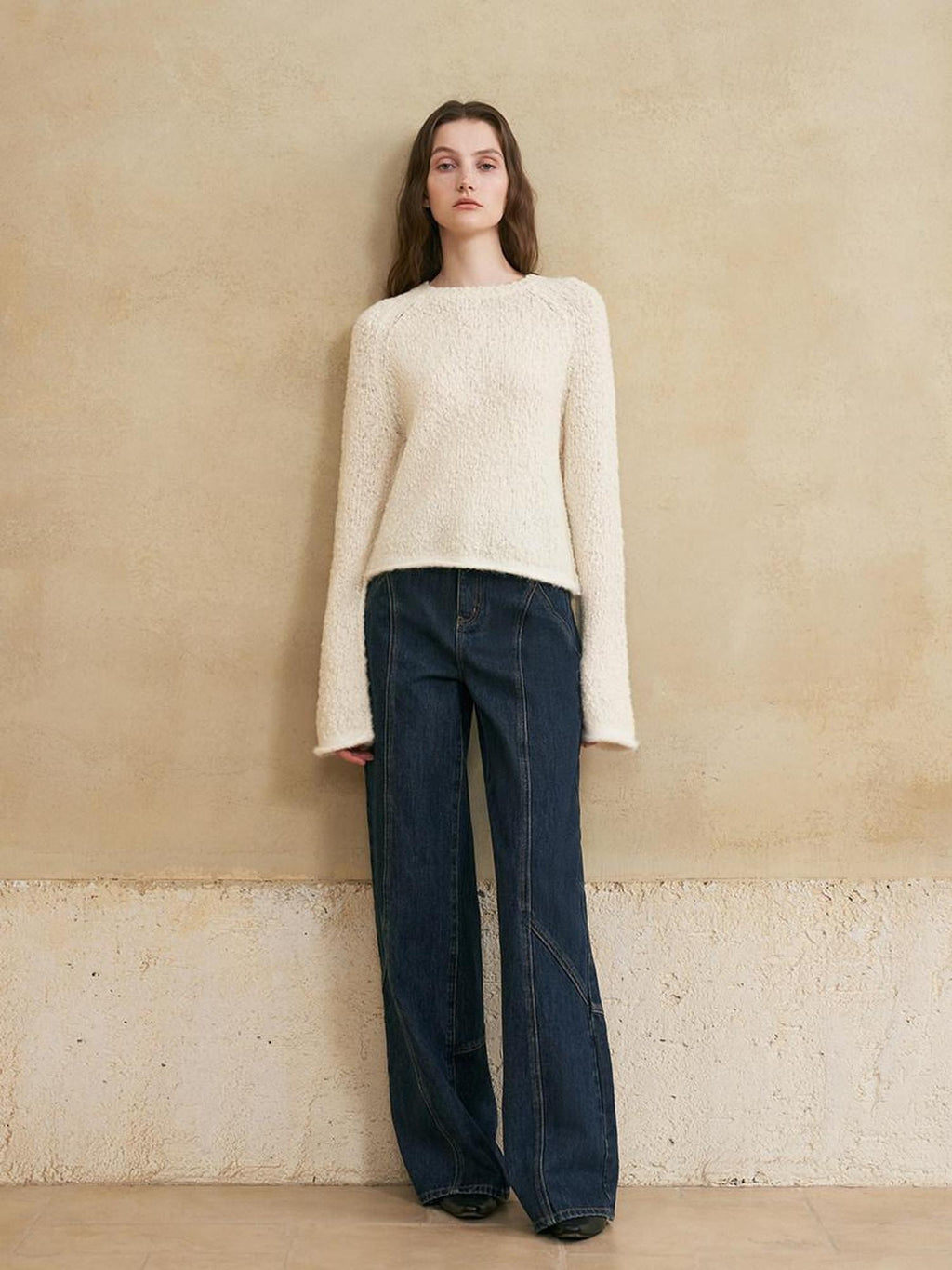 someonesometimes Washed Denim Relaxed Natural Waist Casual Zip Fly Blue Straight Leg Jeans