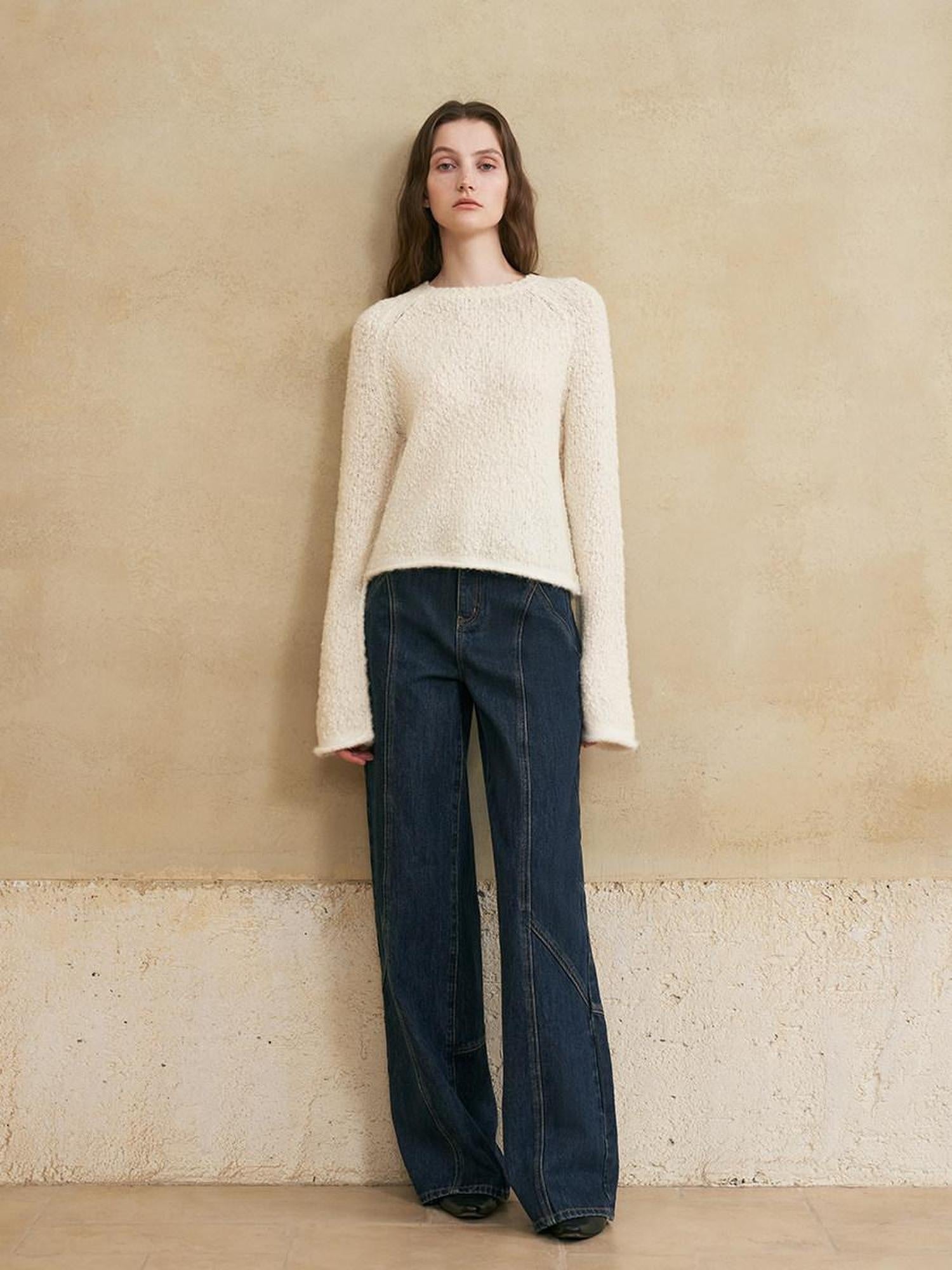 someonesometimes Washed Denim Relaxed Natural Waist Casual Zip Fly Blue Straight Leg Jeans