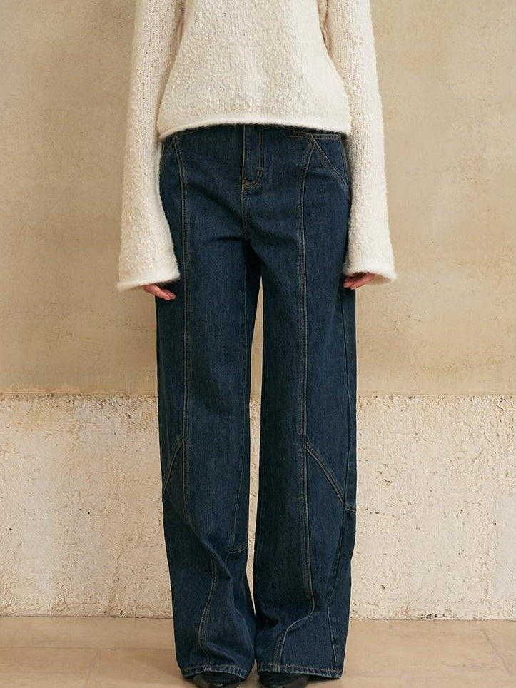 someonesometimes Washed Denim Relaxed Natural Waist Casual Zip Fly Blue Straight Leg Jeans