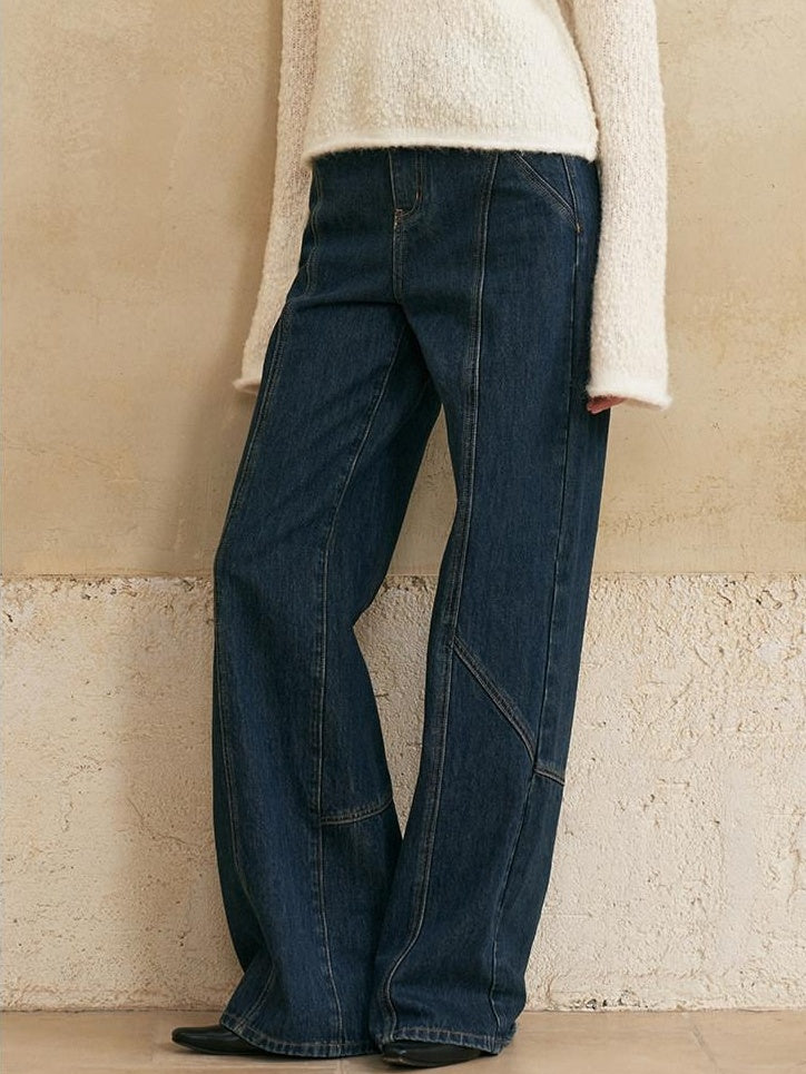 someonesometimes Washed Denim Relaxed Natural Waist Casual Zip Fly Blue Straight Leg Jeans