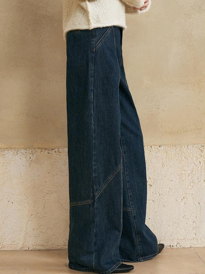 someonesometimes Washed Denim Relaxed Natural Waist Casual Zip Fly Blue Straight Leg Jeans