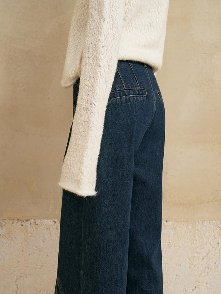 someonesometimes Washed Denim Relaxed Natural Waist Casual Zip Fly Blue Straight Leg Jeans