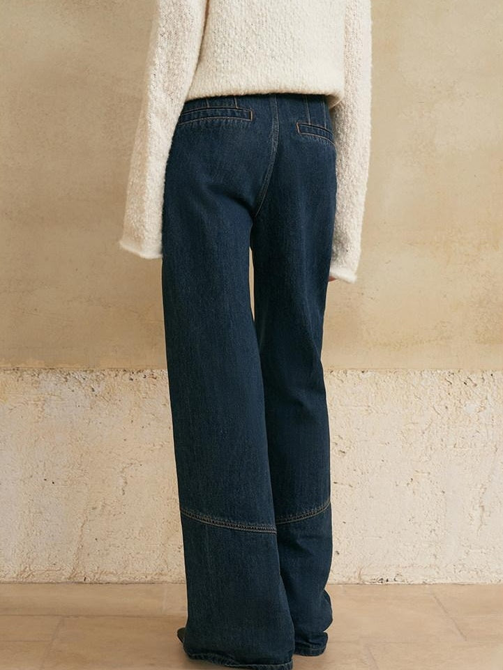 someonesometimes Washed Denim Relaxed Natural Waist Casual Zip Fly Blue Straight Leg Jeans